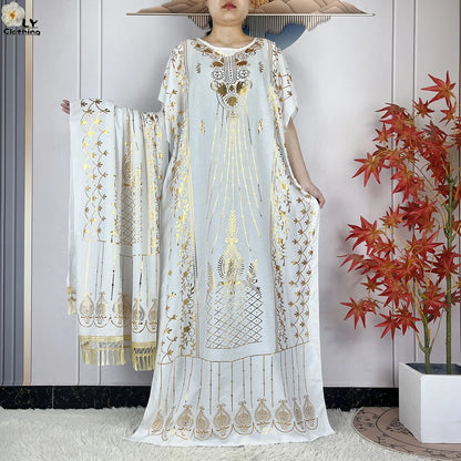 New Summer Abaya For Women Casual Short Sleeve Soft Cotton Dress Dubai Kaftan Loose Lady Maxi Islam African Dress With Big Scarf