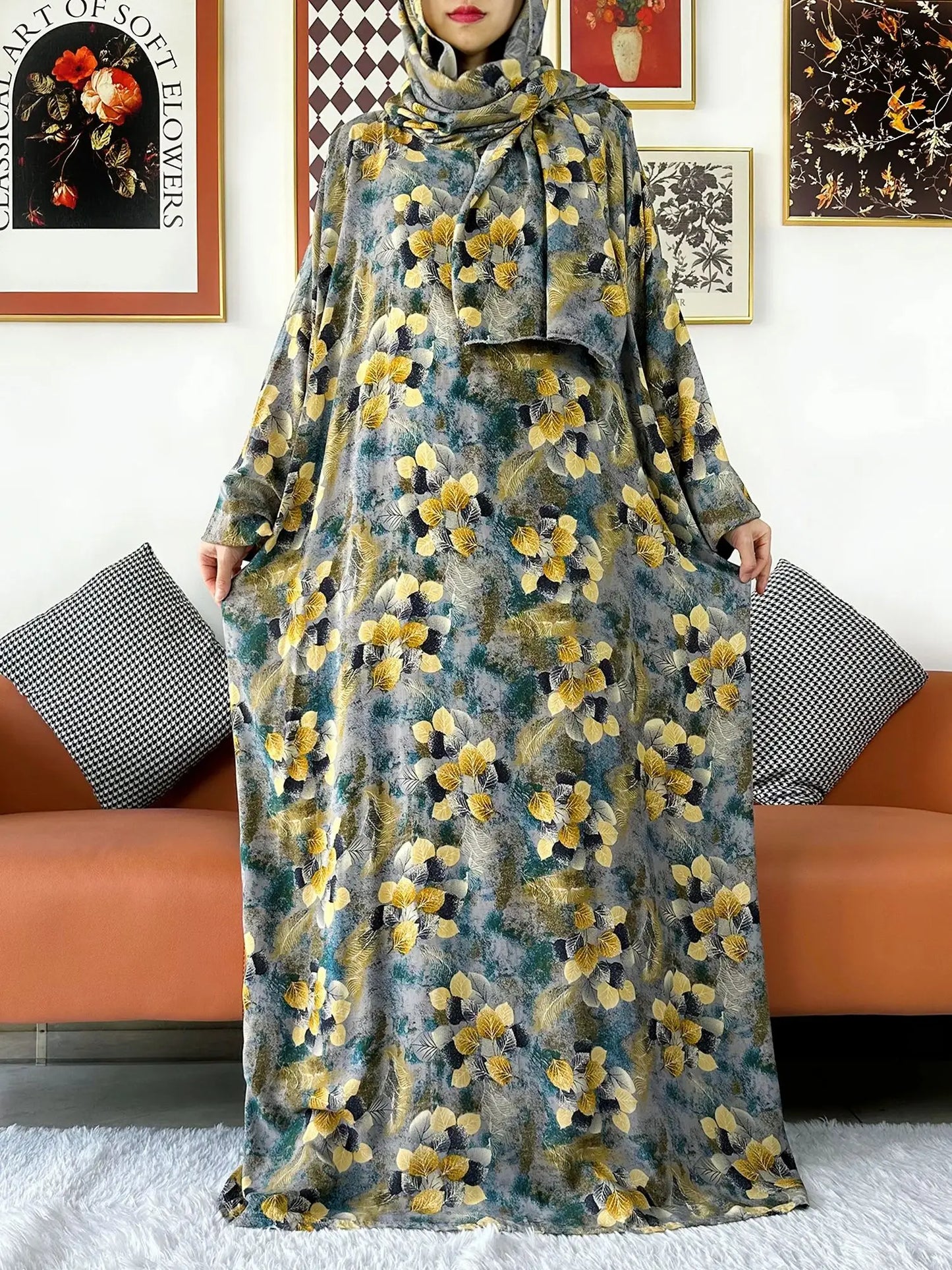 Latest Muslim Cotton Abayas for Women Ramadan Prayer Garment Dubai Turkey Middle East Femme Robe Loose African Dress Turban Join