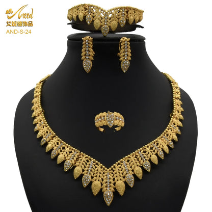 Jewelery Set 24K Gold Plated Set For Woman Bijoux Africaine Dubai Luxury Bridal Necklace Brand Earring And Neckalace Set