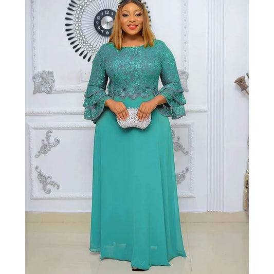 African Party Dresses for Women Dashiki Ankara Lace Wedding Gowns Elegant Turkey Muslim Maxi Dress Plus Size African Skirt
