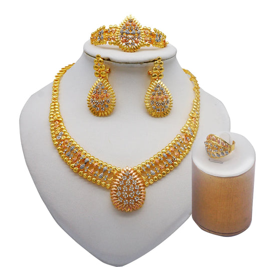Dubai Gold Color Jewelry Sets For Women Dubai African Jewelry Set Bride Earrings Rings Nigerian Wedding Jewelery Set