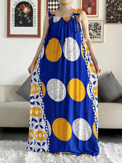 New Arrivals Women's Cotton Summer Sleeveless Dress With Scarfs Under Dress African Dashiki Maxi Lady Robe Loose Kaftan Vestidos