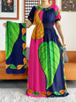 2023 New African Dashiki Cotton Floral Dress Printed Short Sleeve Collect Waist Straight Loose African Women Dress with Scarf