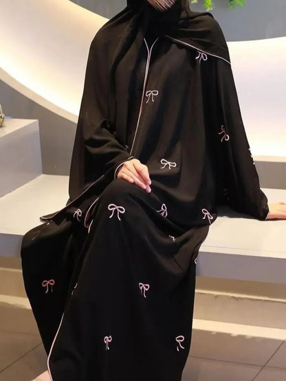 Muslim Women Dubai Luxury Abaya Bowknot Embroidery Long Dresses Kimono Cardigan Ramadan Robe femme musulmane kaftan African