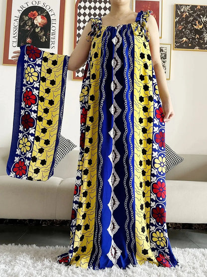 New Arrivals Women's Cotton Summer Sleeveless Dress With Scarfs Under Dress African Dashiki Maxi Lady Robe Loose Kaftan Vestidos