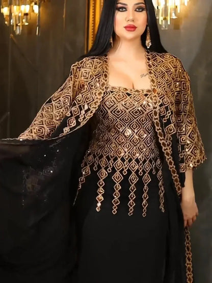 Eid 2 Piece Set with Inner Dress Party Abaya Women Ramadan Cardigan Long Dress Suits Kaftan Vestidos Largos Robe Jalabiya 2024