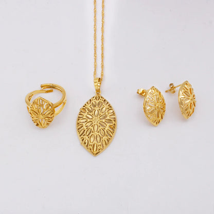 France jewelery set gold plated necklace earrings for Women Pendant ring set Nigerian bridal luxury wedding party Ornament Gifts