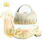 Low Heels Fashion 2024 Spring Summer New Design Nigerian Women Shoes and Bag Set in Gold Color Italian Women Design For Wedding