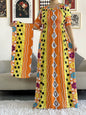 2023 New African Dashiki Cotton Floral Dress Printed Short Sleeve Collect Waist Straight Loose African Women Dress with Scarf