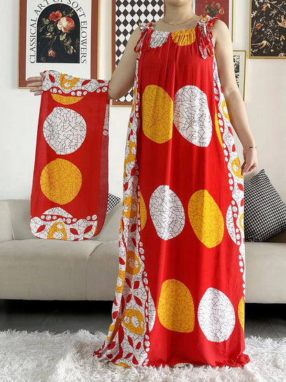 New Arrivals Women's Cotton Summer Sleeveless Dress With Scarfs Under Dress African Dashiki Maxi Lady Robe Loose Kaftan Vestidos