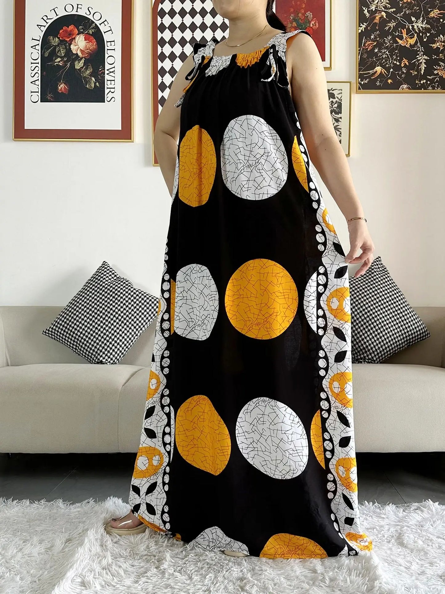 New Arrivals Women's Cotton Summer Sleeveless Dress With Scarfs Under Dress African Dashiki Maxi Lady Robe Loose Kaftan Vestidos
