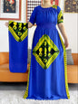 2023 New African Dashiki Cotton Floral Dress Printed Short Sleeve Collect Waist Straight Loose African Women Dress with Scarf