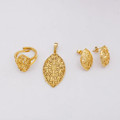 France jewelery set gold plated necklace earrings for Women Pendant ring set Nigerian bridal luxury wedding party Ornament Gifts