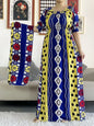 2023 New African Dashiki Cotton Floral Dress Printed Short Sleeve Collect Waist Straight Loose African Women Dress with Scarf