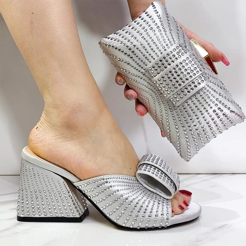 2024 New fashionable Designed Soild Color Elegant Shoe Bag Classic Style African Women's Round Toe High Heels For Wedding Party