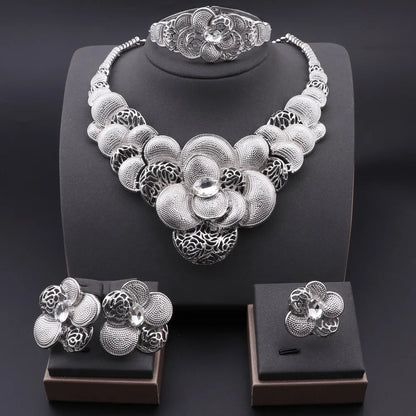 Fashion African Jewellery Set Dubai Gold Color Jewelry Sets Women Customer Nigerian Wedding Flower Design Gift