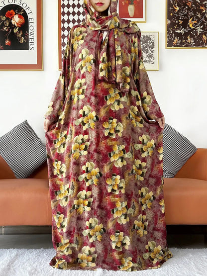 Latest Muslim Cotton Abayas for Women Ramadan Prayer Garment Dubai Turkey Middle East Femme Robe Loose African Dress Turban Join