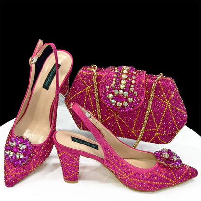 Venus Chan Elegant Pointed-Toe Heeled Sandals Shoes 2024 Woman High Heels Rhinestone New Italian Shoes and Bag for Party