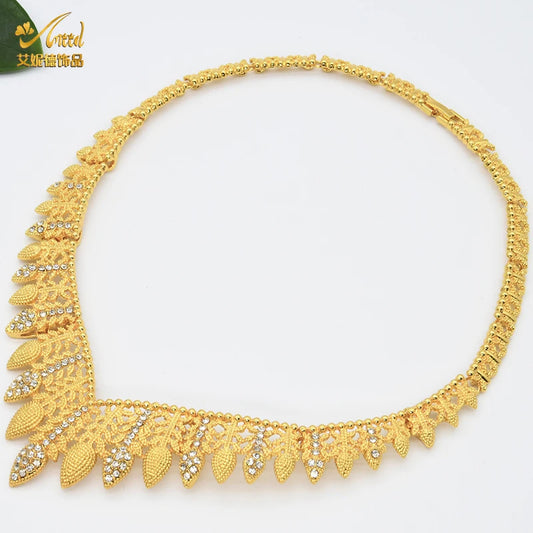 Jewelery Set 24K Gold Plated Set For Woman Bijoux Africaine Dubai Luxury Bridal Necklace Brand Earring And Neckalace Set