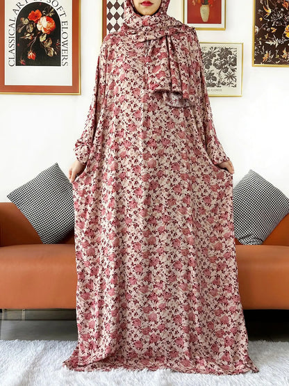 Latest Muslim Cotton Abayas for Women Ramadan Prayer Garment Dubai Turkey Middle East Femme Robe Loose African Dress Turban Join