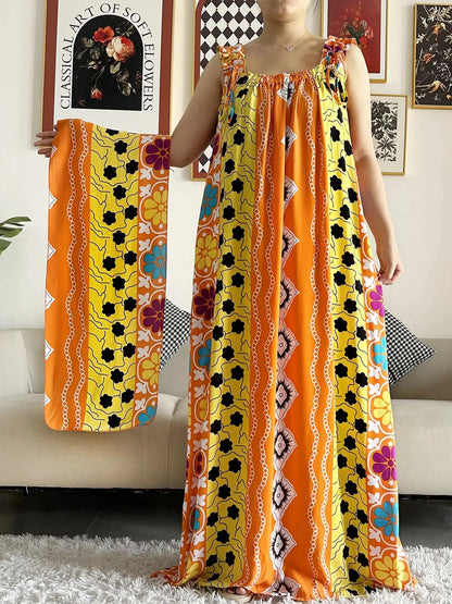 New Arrivals Women's Cotton Summer Sleeveless Dress With Scarfs Under Dress African Dashiki Maxi Lady Robe Loose Kaftan Vestidos