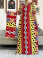 2023 New African Dashiki Cotton Floral Dress Printed Short Sleeve Collect Waist Straight Loose African Women Dress with Scarf