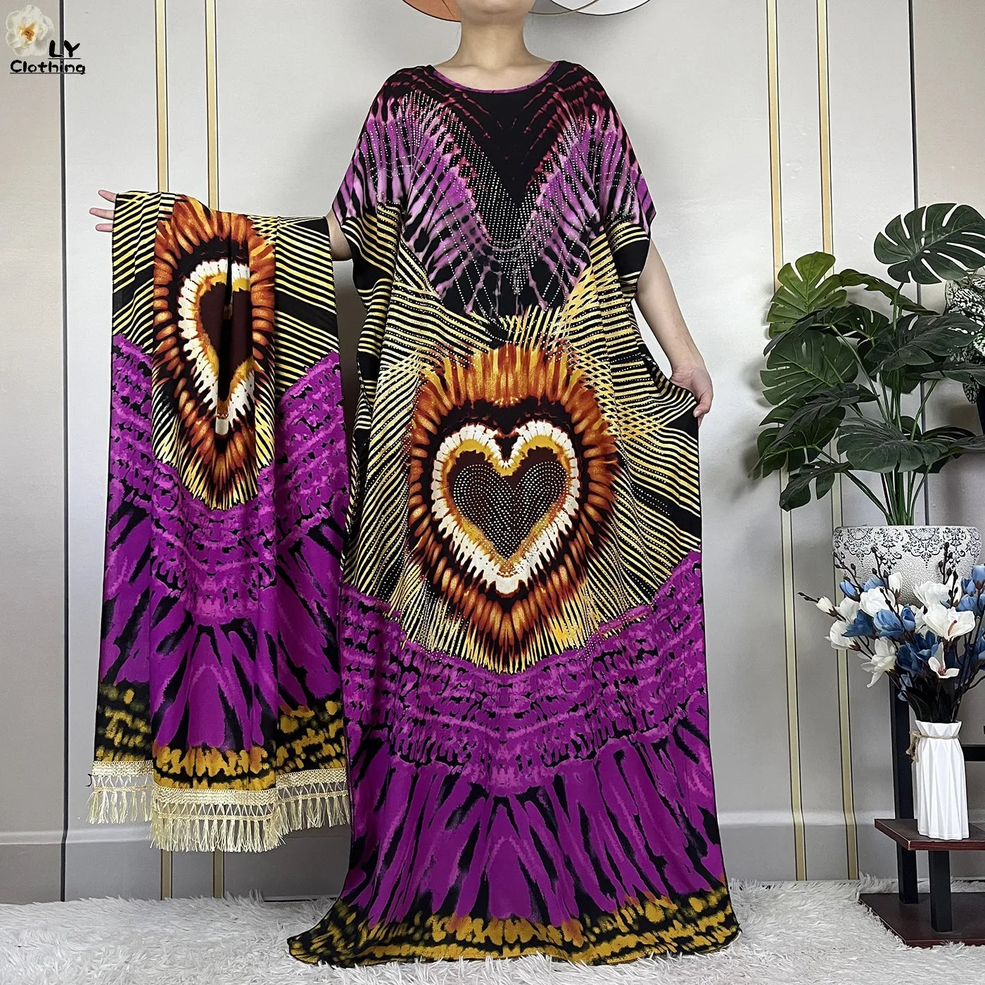 2024New Muslim Abaya Cotton Dress Women Loose African Dashiki Maxi Printing Diamonds Femme Robe Dubai Islam Dress With Big Scarf