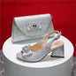 High Quality Blue Color 2024 New Design African Women Shoes and Bag Set Peep Toe with Shinning Crystal for Wedding Party