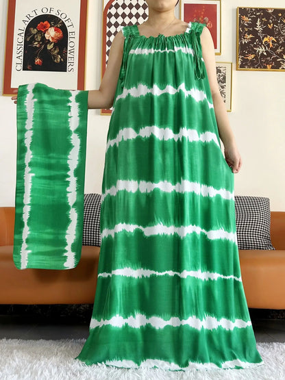 New Arrivals Women's Cotton Summer Sleeveless Dress With Scarfs Under Dress African Dashiki Maxi Lady Robe Loose Kaftan Vestidos