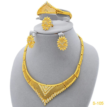 XUHUANG Luxury Crystal Gold Color Necklace Sets For Women Wedding Dubai African Jewelry Set Indian Jewellery Anniversary Gifts