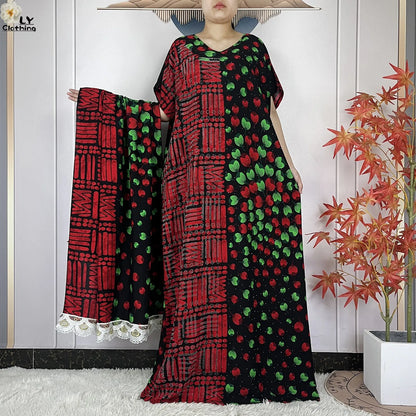 2024 Latest Muslim Sets Women Clothing Cotton Floral Loose Dashiki Long Dress African Abaya Dubai Traditional Islamic Clothing