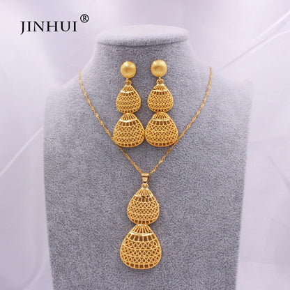 gold color wedding jewelry sets for women African/indian bridal party gifts necklace pendant earrings jewelery jewellery set