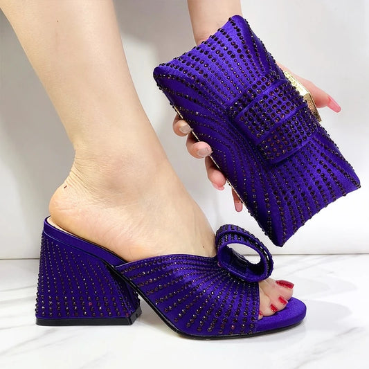 2024 New fashionable Designed Soild Color Elegant Shoe Bag Classic Style African Women's Round Toe High Heels For Wedding Party