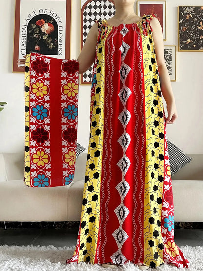 New Arrivals Women's Cotton Summer Sleeveless Dress With Scarfs Under Dress African Dashiki Maxi Lady Robe Loose Kaftan Vestidos