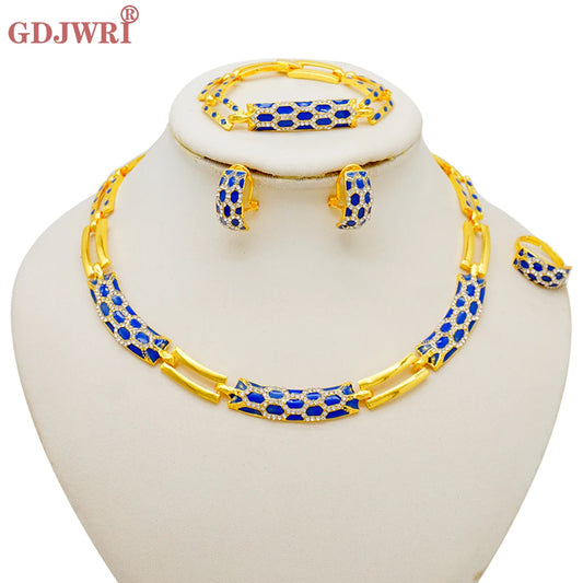 GDJWRI Africa Luxury Charm Necklace Jewellery Women for Lady Indian Bridal Nigeria 24k Gold Plated Jewelry Set Party Gifts