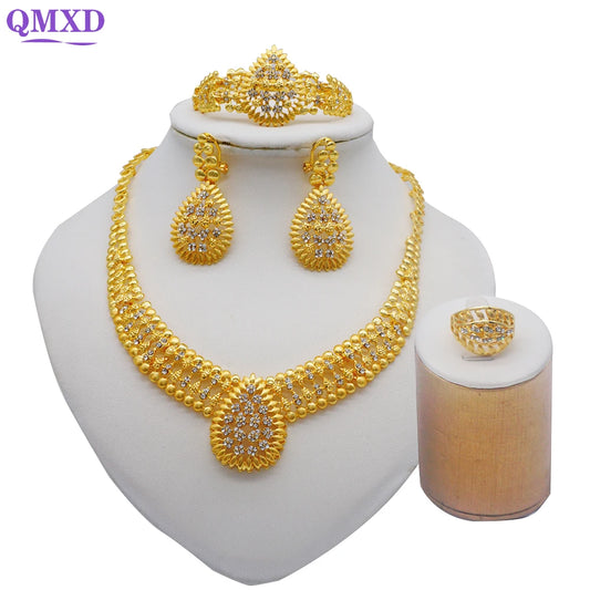 Dubai Gold Color Jewelry Sets For Women Dubai African Jewelry Set Bride Earrings Rings Nigerian Wedding Jewelery Set