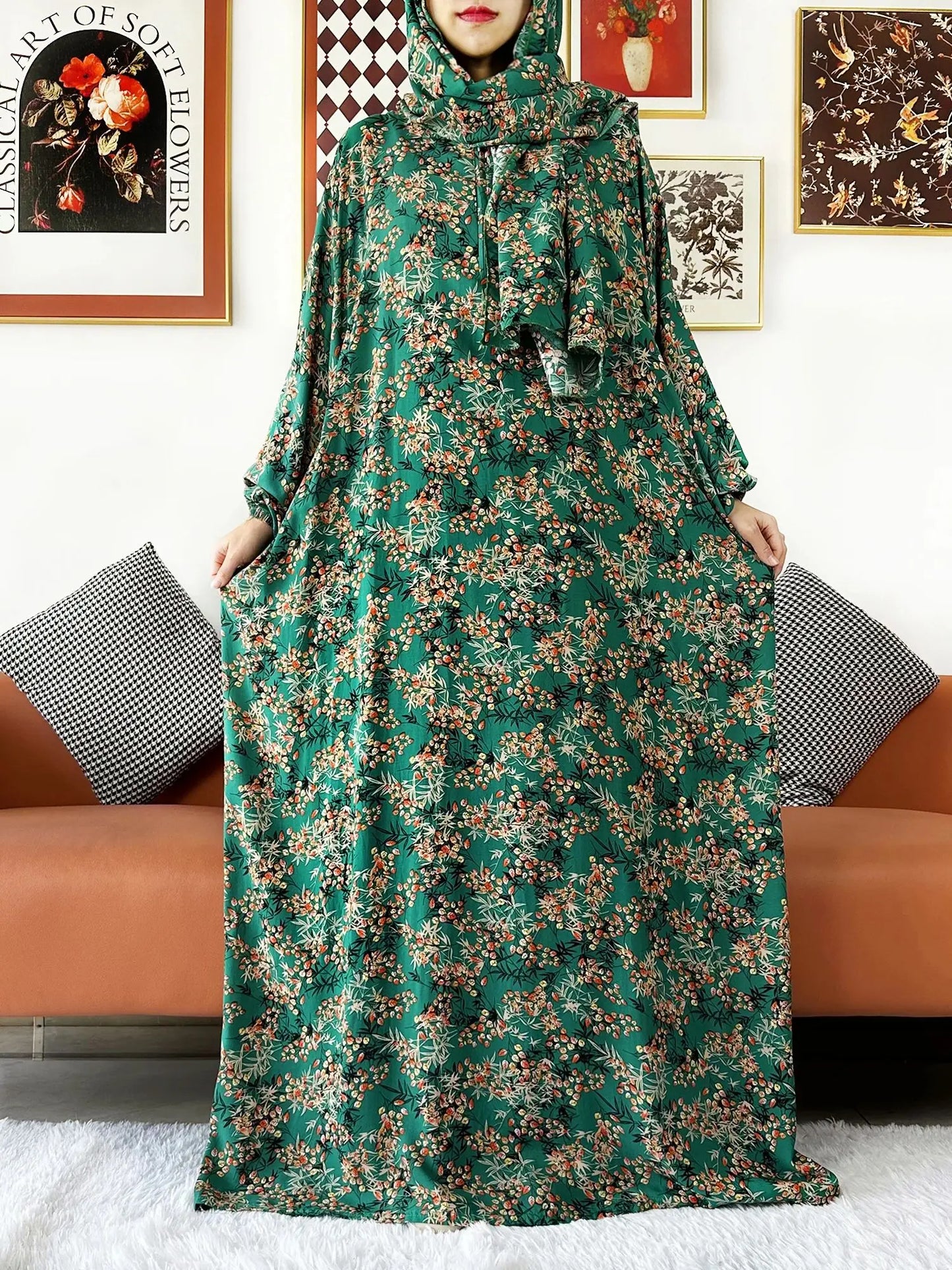 Latest Muslim Cotton Abayas for Women Ramadan Prayer Garment Dubai Turkey Middle East Femme Robe Loose African Dress Turban Join