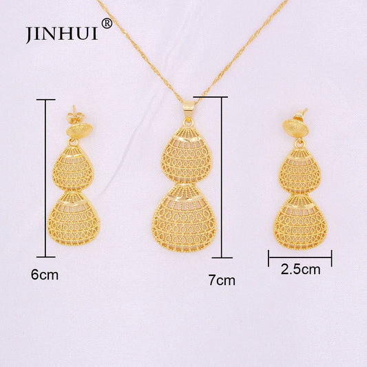 gold color wedding jewelry sets for women African/indian bridal party gifts necklace pendant earrings jewelery jewellery set