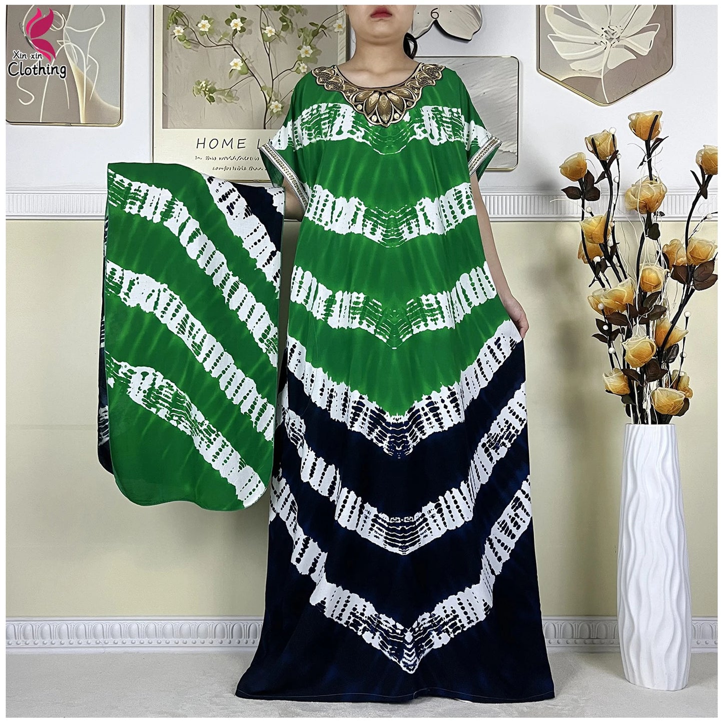 2024Latest African Abaya Women Dashiki Summer Short Sleeve Dubai Fashion Printed Cotton Robe Muslim Femme Loose Dress With Scarf