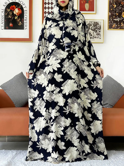Latest Muslim Cotton Abayas for Women Ramadan Prayer Garment Dubai Turkey Middle East Femme Robe Loose African Dress Turban Join