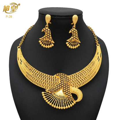 XUHUANG Luxury Crystal Gold Color Necklace Sets For Women Wedding Dubai African Jewelry Set Indian Jewellery Anniversary Gifts