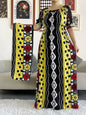 2023 New African Dashiki Cotton Floral Dress Printed Short Sleeve Collect Waist Straight Loose African Women Dress with Scarf