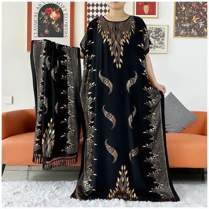 Muslim Abayas For Women Dubai Stretch Print Hot Stamping Loose Fit  Elegant Dresses Caftan Marocain Femme Robe With Headscarf