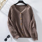 Solid Color Button Knit Cardigan Loose Lantern Sleeve Sweater Women