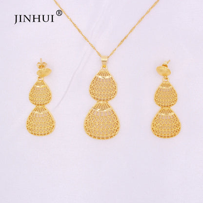 gold color wedding jewelry sets for women African/indian bridal party gifts necklace pendant earrings jewelery jewellery set