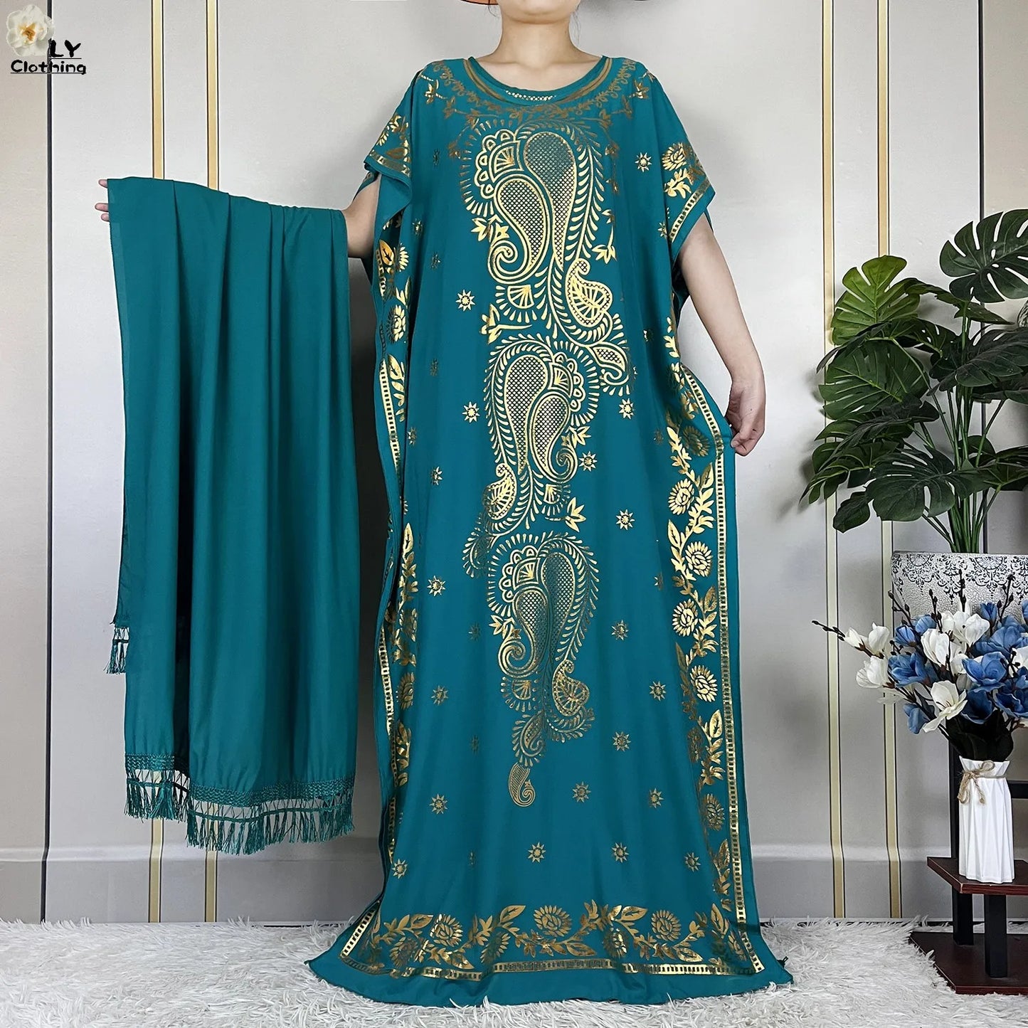 New Summer Abaya For Women Casual Short Sleeve Soft Cotton Dress Dubai Kaftan Loose Lady Maxi Islam African Dress With Big Scarf