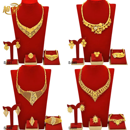 Dubai Luxurious Gold Color Jewelry Set Leaf Necklaces For Women Bride Earrings Rings Indian Nigerian Wedding Jewelery Set Gifts