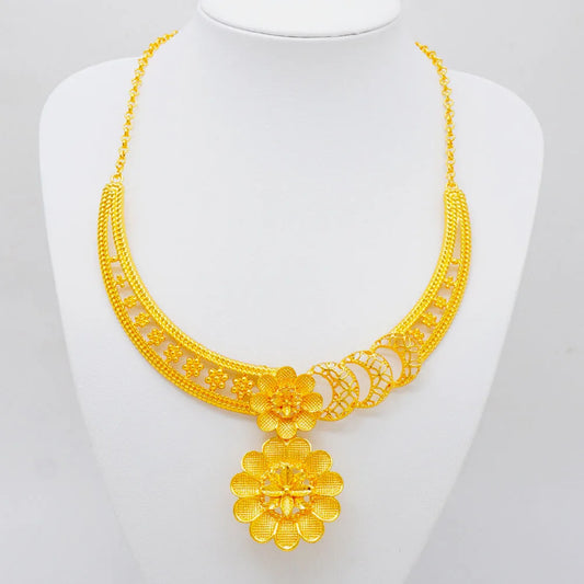 GDJWRI African Luxury Jewelry Set Big Necklace Dubai Ethiopian Gold Color Jewelery Earring Bracelet For Women Bridal Wholesale