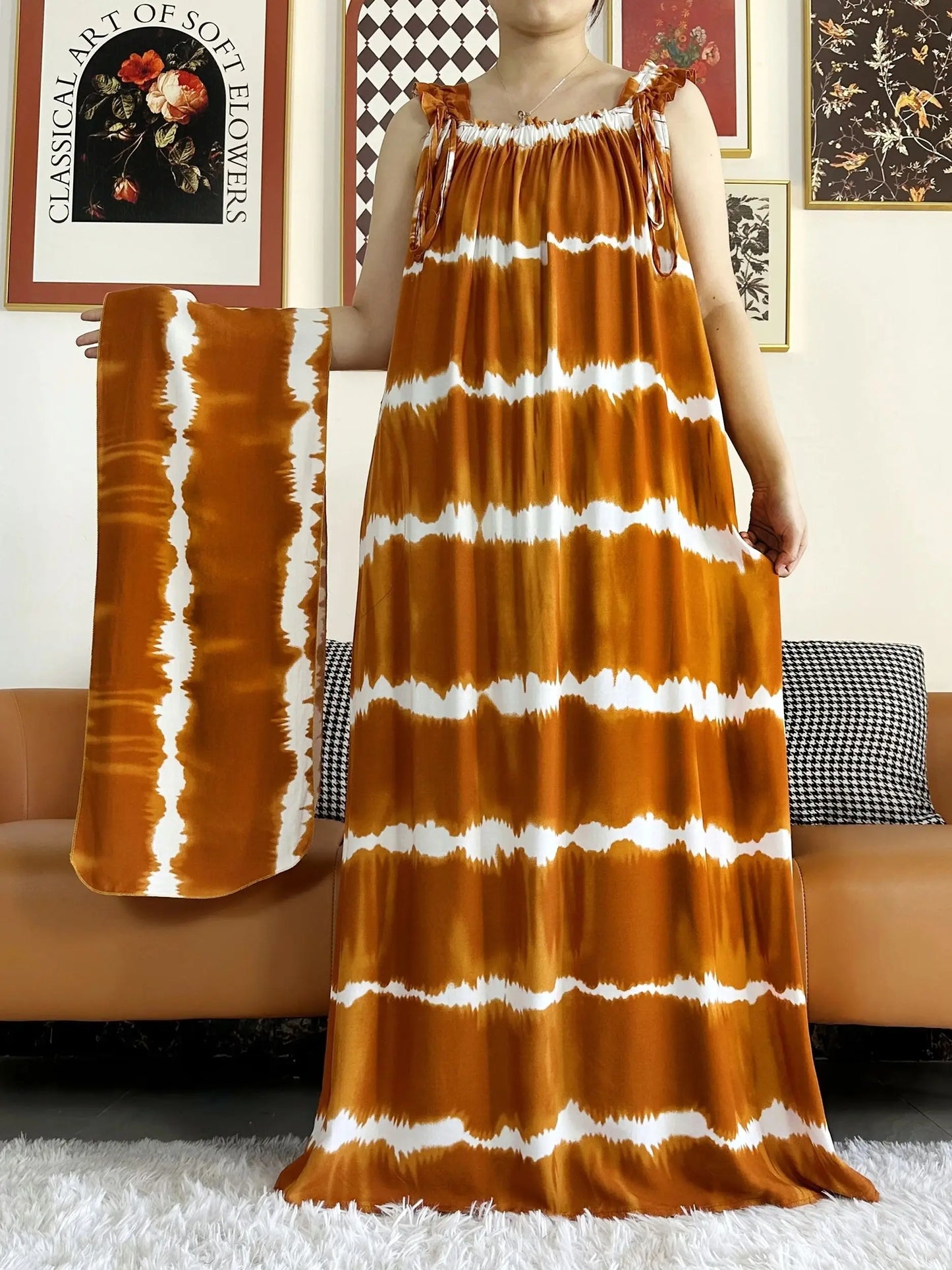 New Arrivals Women's Cotton Summer Sleeveless Dress With Scarfs Under Dress African Dashiki Maxi Lady Robe Loose Kaftan Vestidos