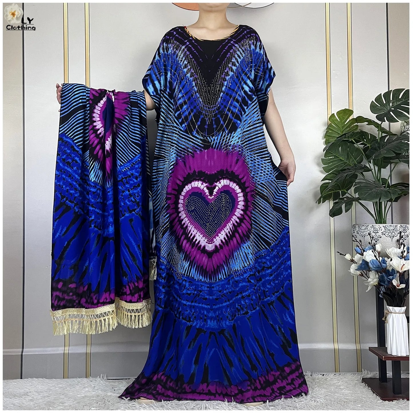 2024New Muslim Abaya Cotton Dress Women Loose African Dashiki Maxi Printing Diamonds Femme Robe Dubai Islam Dress With Big Scarf